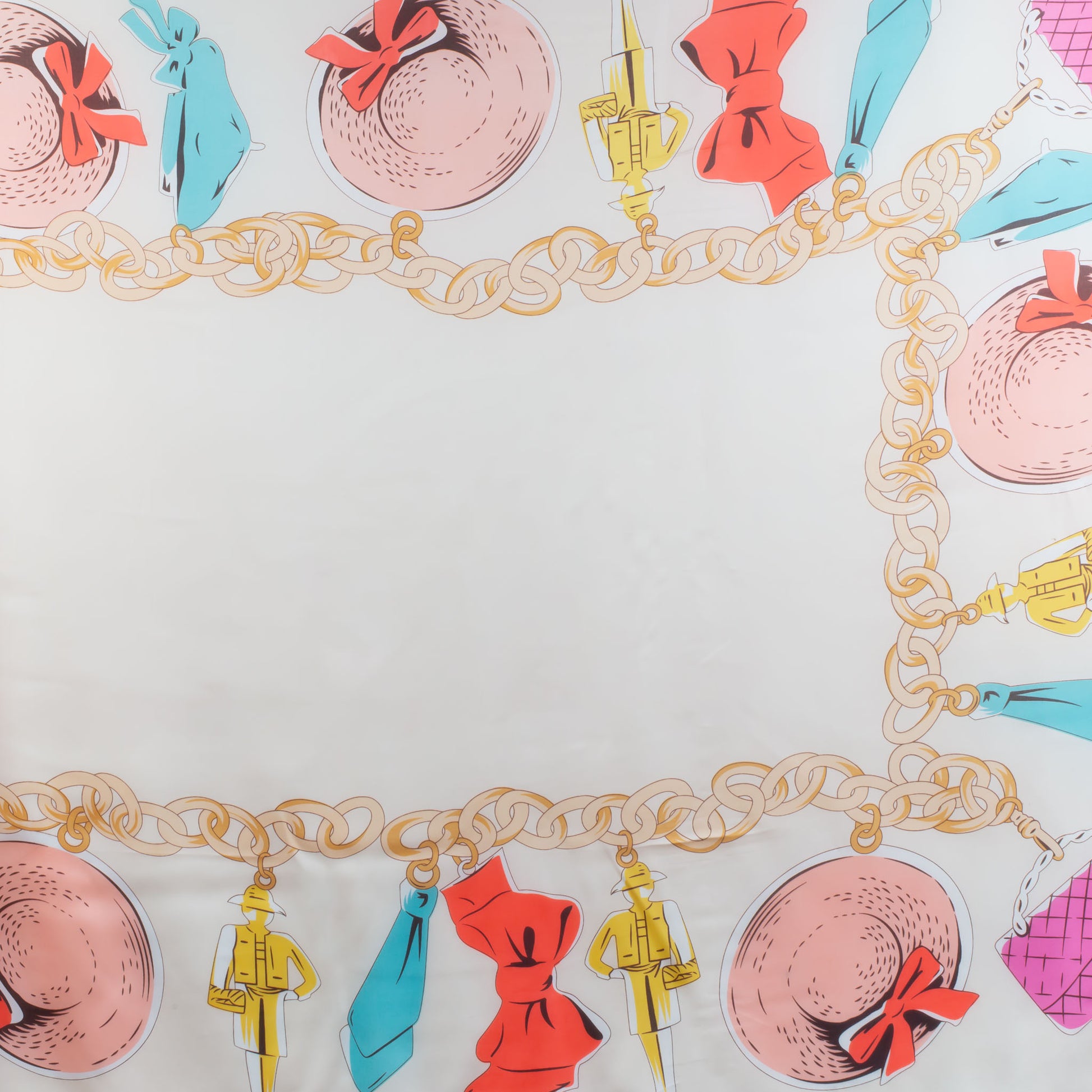Eșarfă fină și deosebită cu efect mătase, imprimeu cu accesorii fashion, 180 x 90 cm - Peach