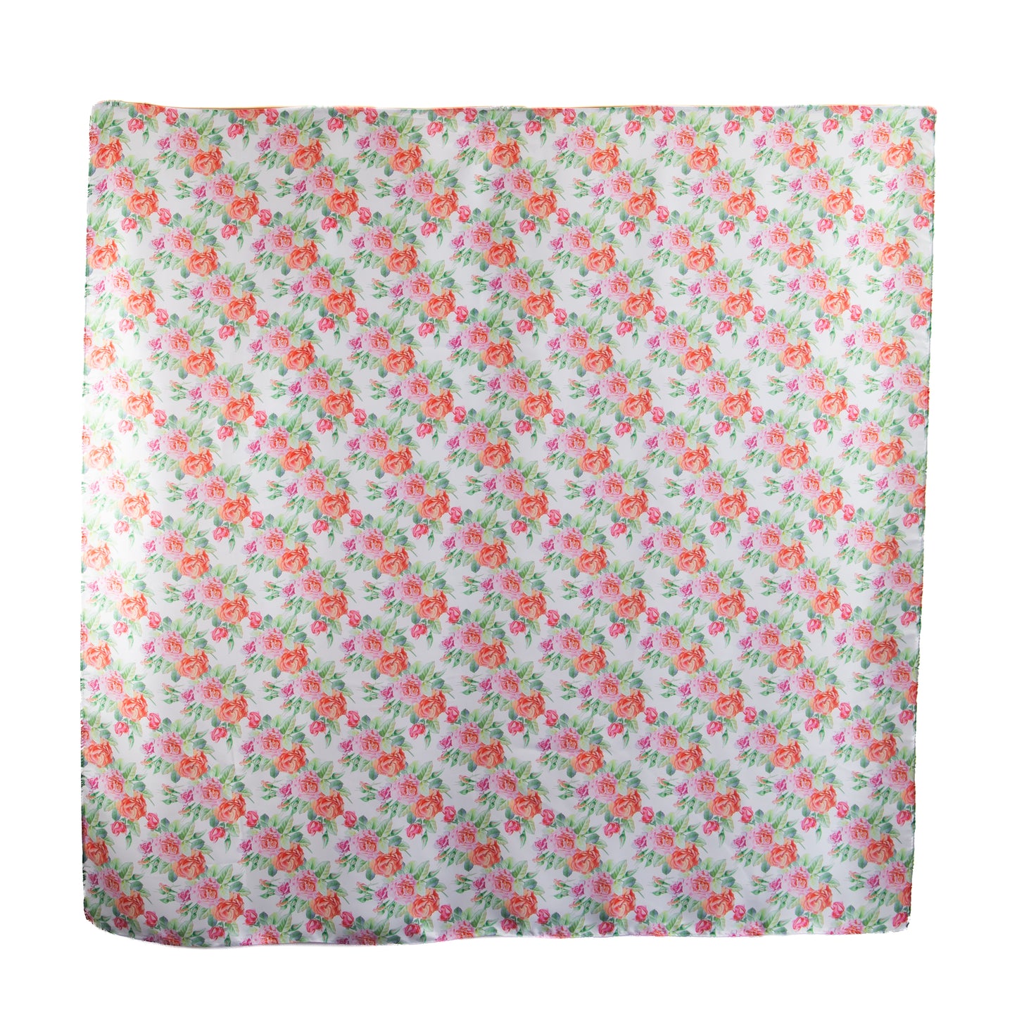 Eșarfă fină și deosebită cu efect mătase, imprimeu cu trandafiri, 90 x 90 cm - Roz