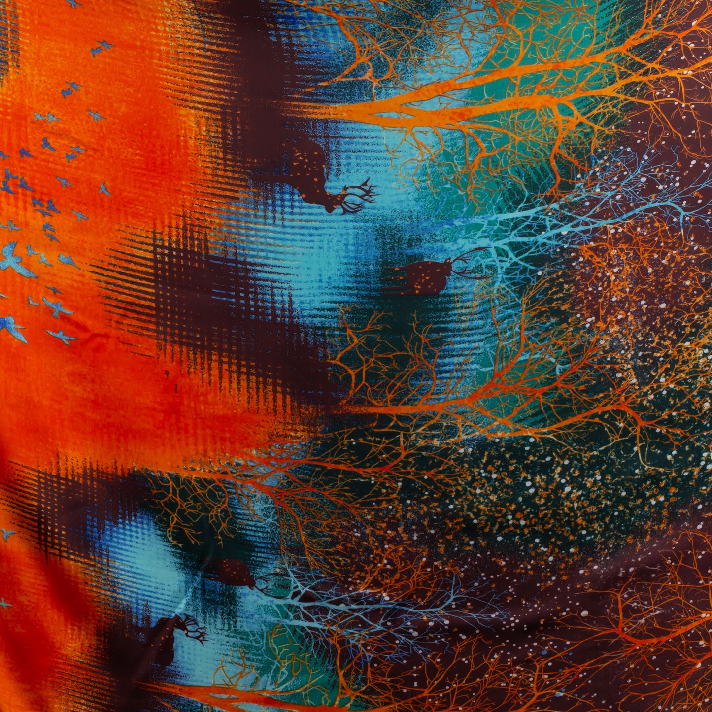 Eșarfă fină și deosebită cu efect mătase, imprimeu psy gaia forest, 180 x 85 cm