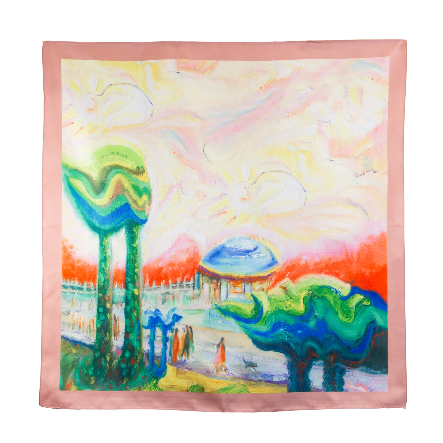 Eșarfă fină și deosebită cu efect mătase, peisaj de vis, 68 x 68 cm - Multicolor