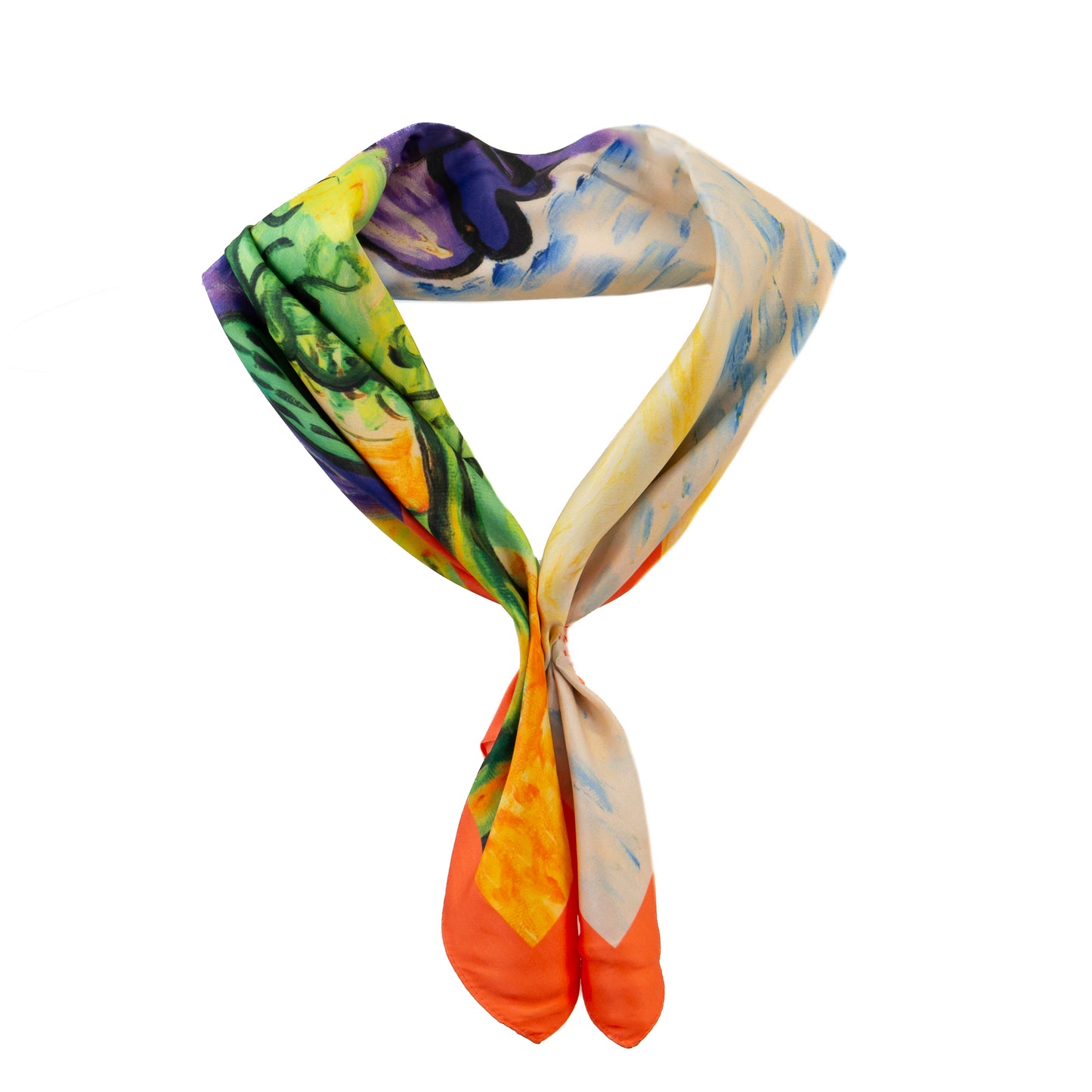 Eșarfă fină și deosebită cu efect mătase, peisaj expresionist, 68 x 68 cm - Multicolor