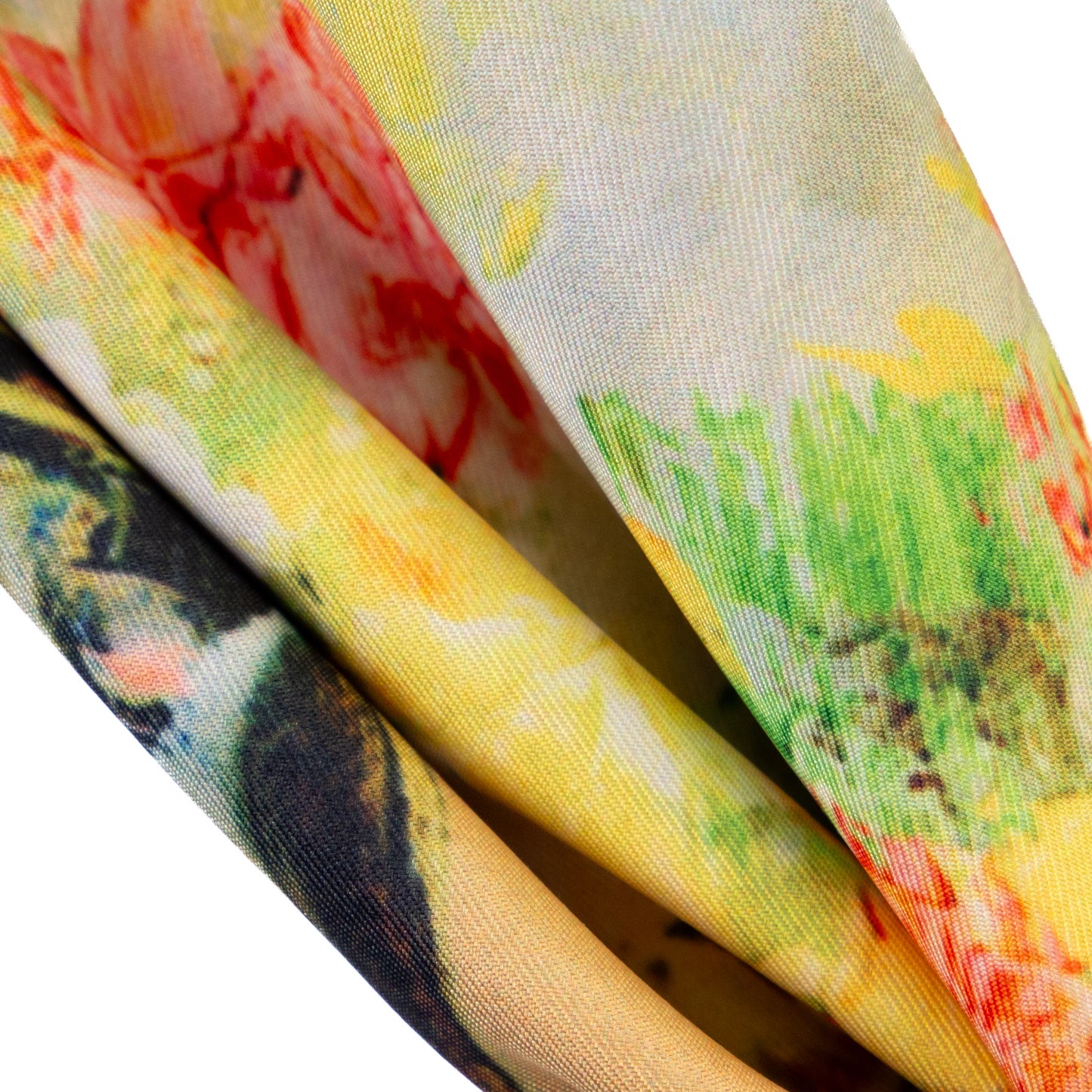 Eșarfă fină și deosebită cu efect mătase, peisaj floral, 68 x 68 cm - Galben, Roșu