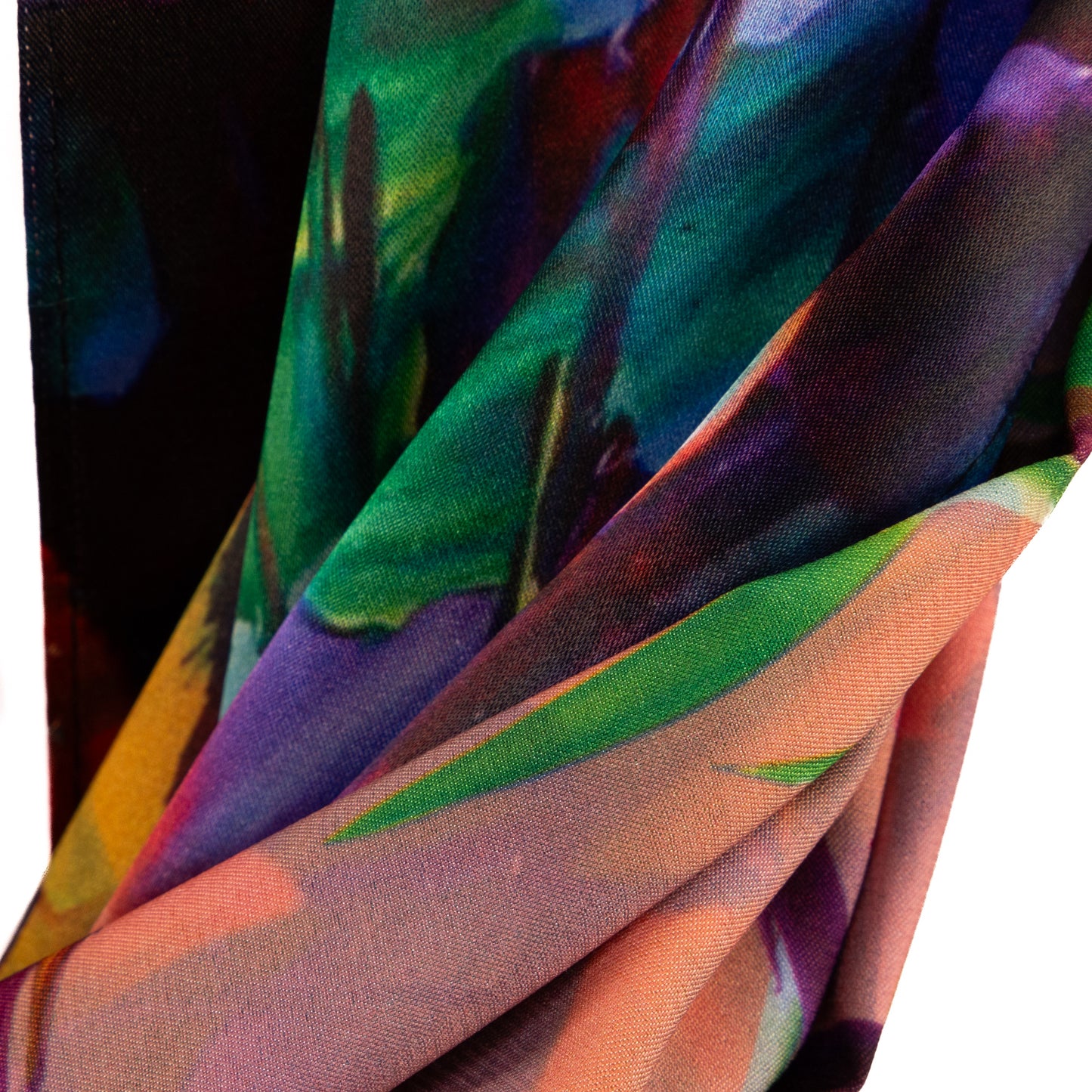 Eșarfă fină și deosebită din satin cu imprimeu față-verso, floarea-soarelui și imprimeu abstract, 180 x 69 cm - Galben, Roz