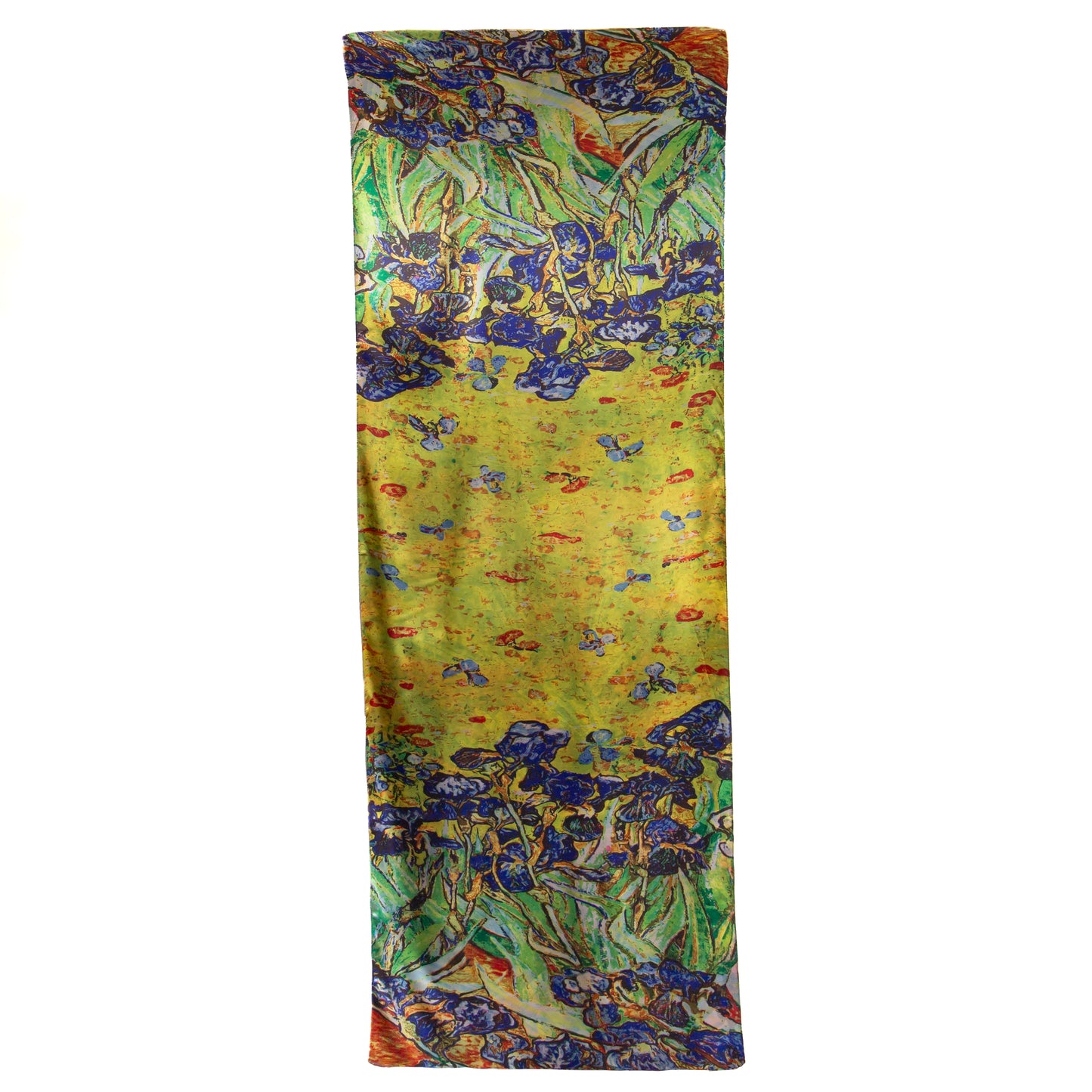 Eșarfă fină și deosebită din satin cu imprimeu față-verso, flori abstracte și forme geometrice colorate, 1880 x 66 cm - Multicolor