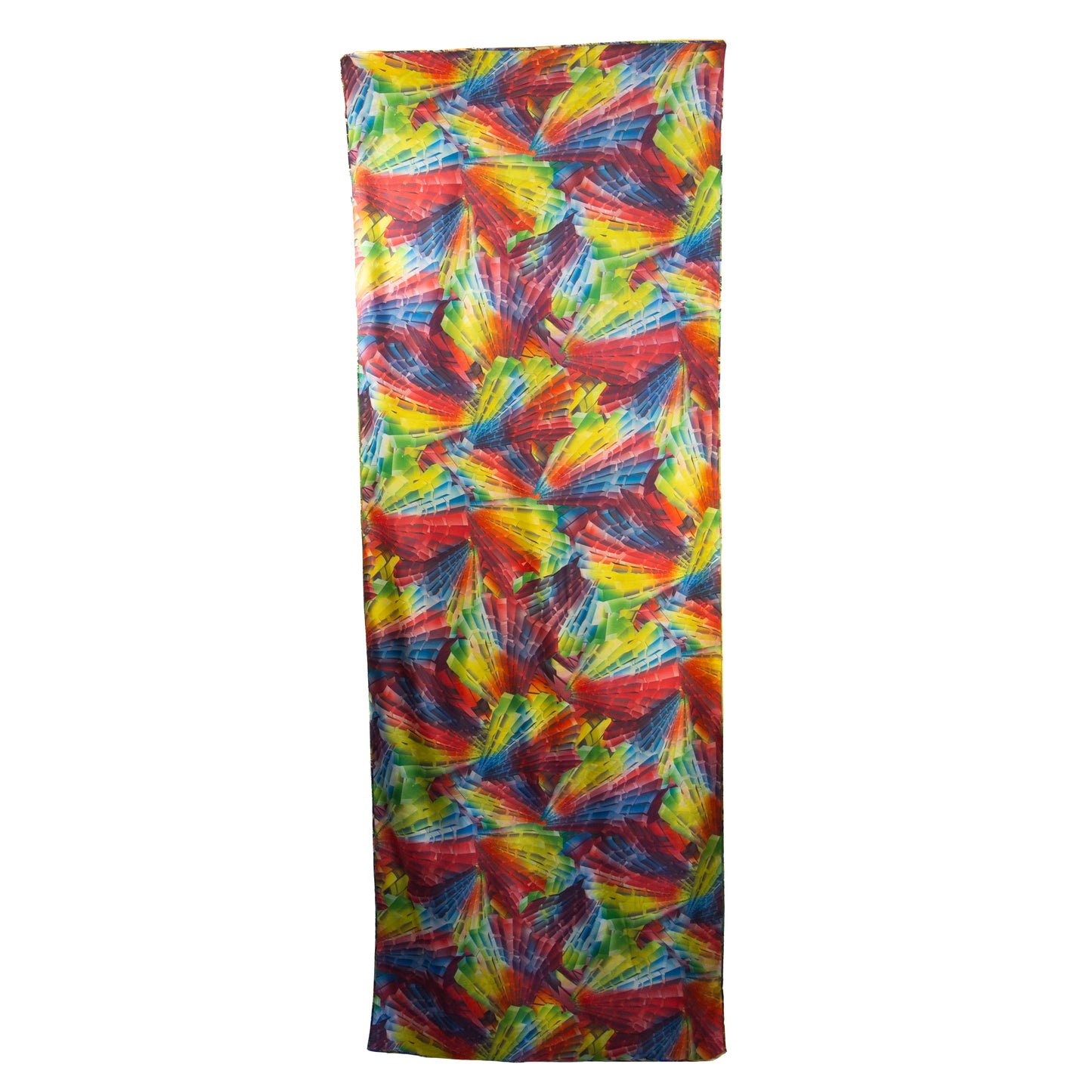 Eșarfă fină și deosebită din satin cu imprimeu față-verso, flori abstracte și forme geometrice colorate, 1880 x 66 cm - Multicolor