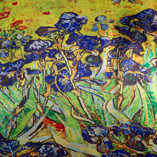 Eșarfă fină și deosebită din satin cu imprimeu față-verso, flori abstracte și forme geometrice colorate, 1880 x 66 cm - Multicolor