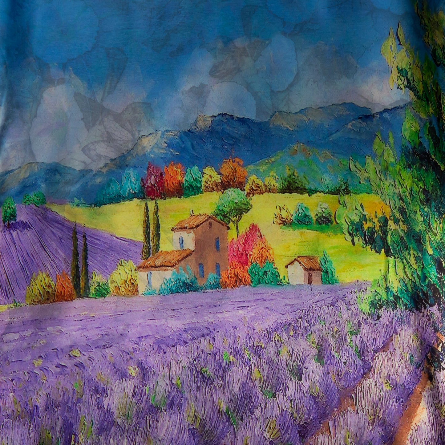 Eșarfă fină și deosebită din satin cu imprimeu față-verso, lavandă și motive florale, 180 x 63 cm - Mov