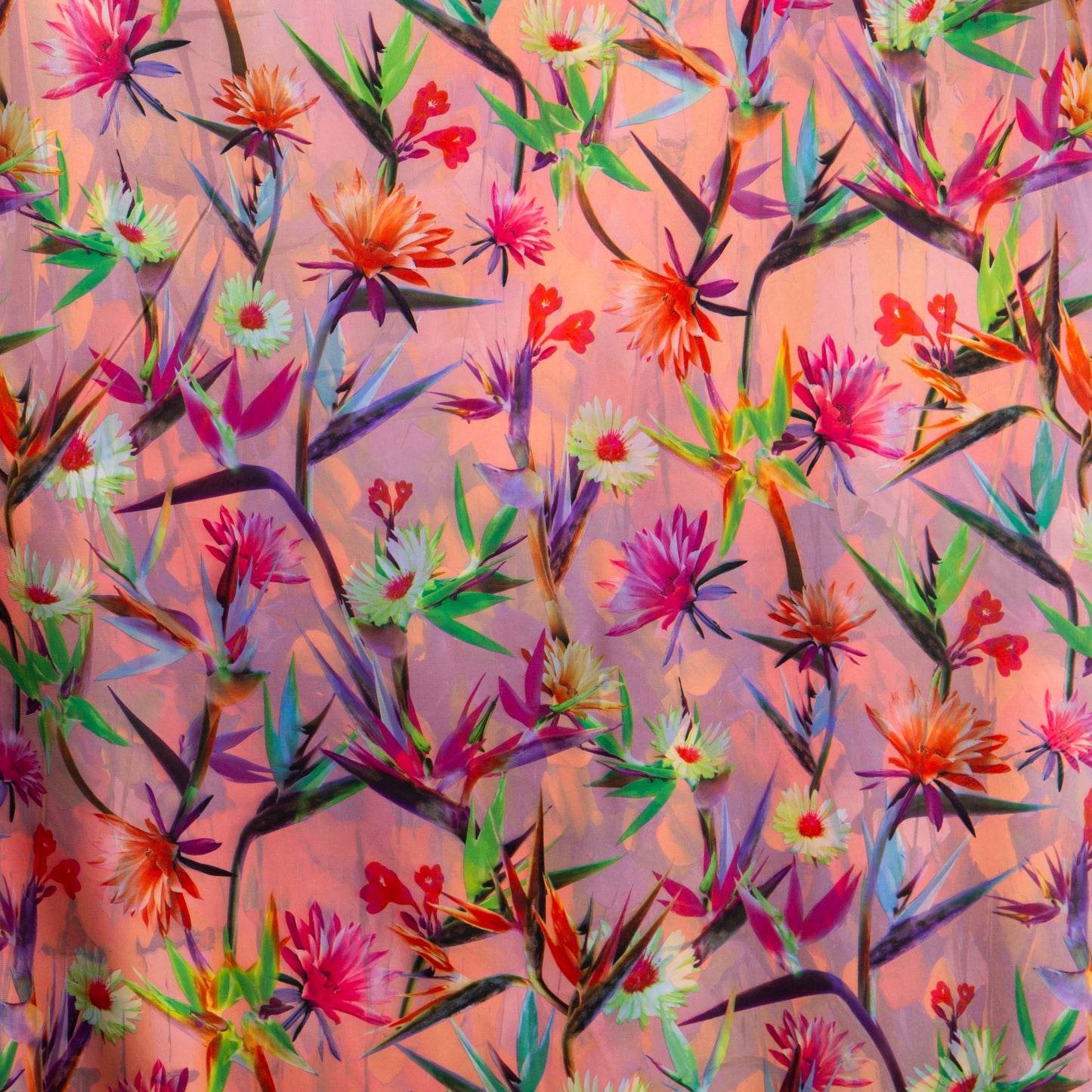 Eșarfă fină și deosebită din satin cu imprimeu față-verso, peisaj urban de toamna și motive florale, 170 x 68 cm - Multicolor
