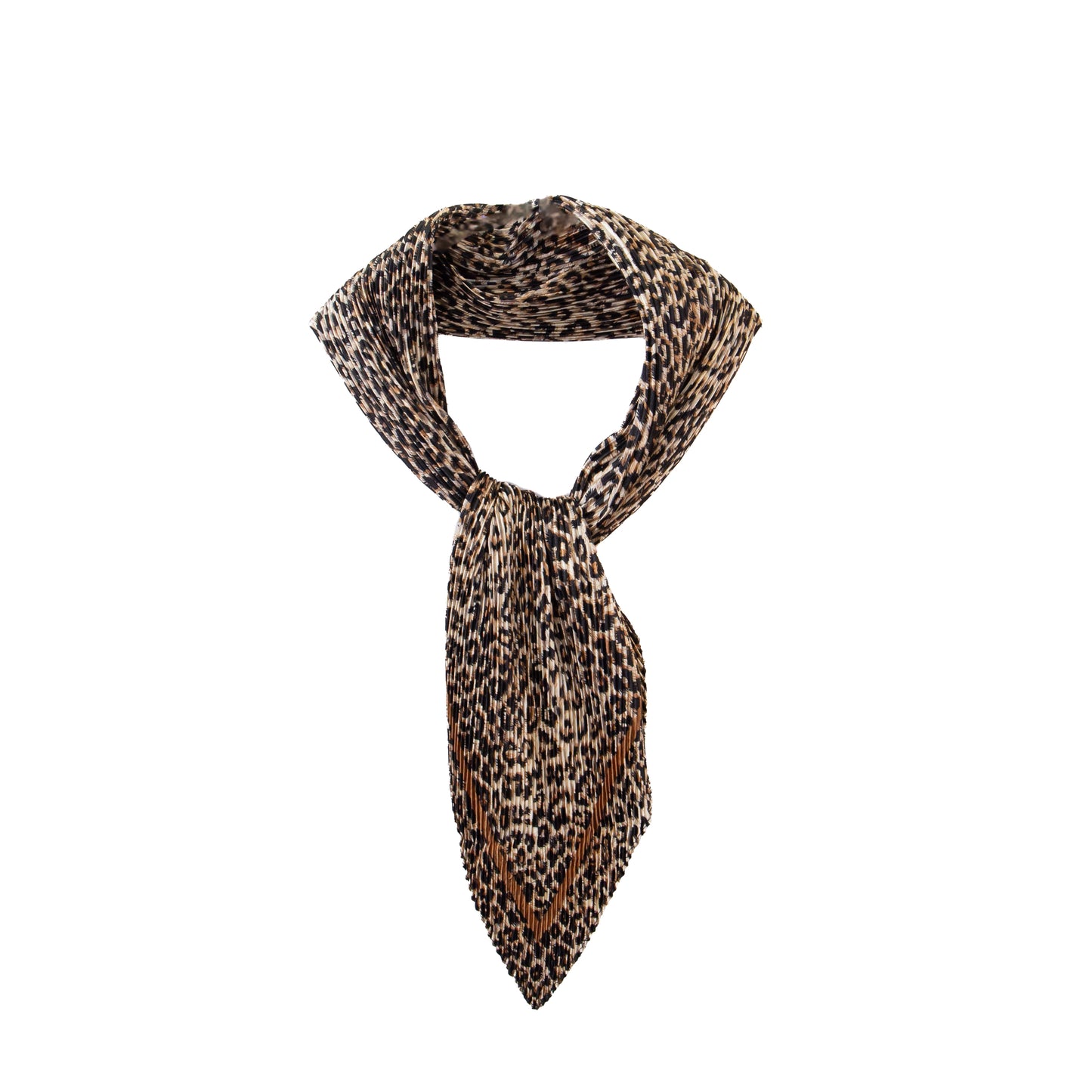 Eșarfă plisată din satin, animal print, 120 x 80 cm - Maro