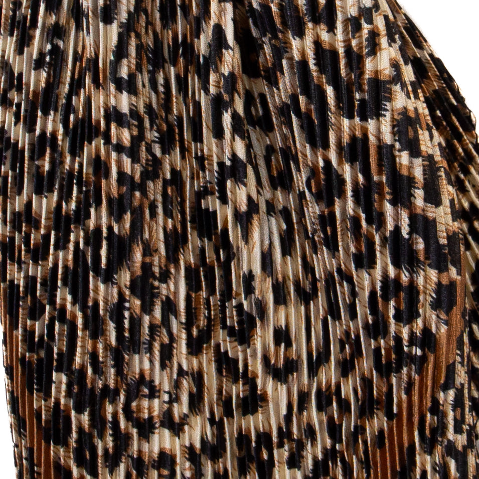 Eșarfă plisată din satin, animal print, 120 x 80 cm - Maro