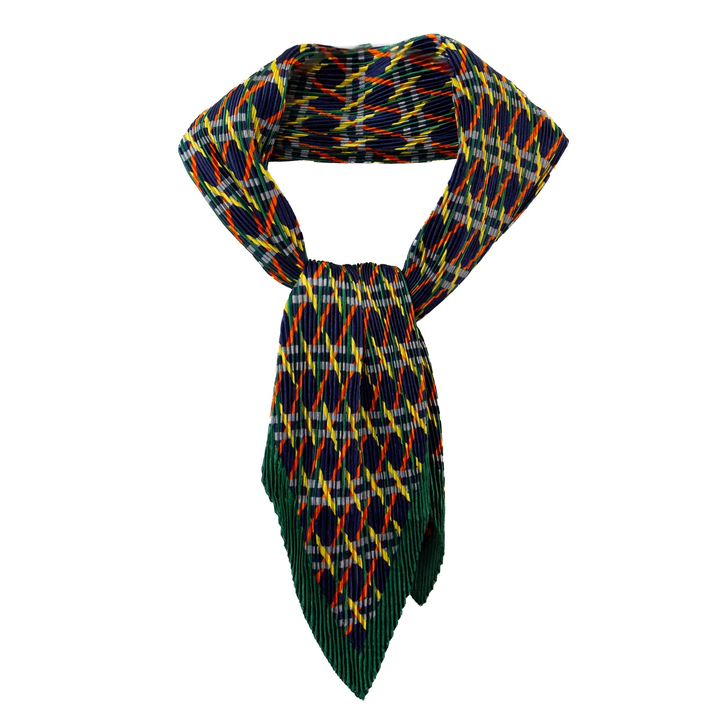 Eșarfă plisată din satin cu motive decorative, 120 x 80 cm - Albastru, Verde