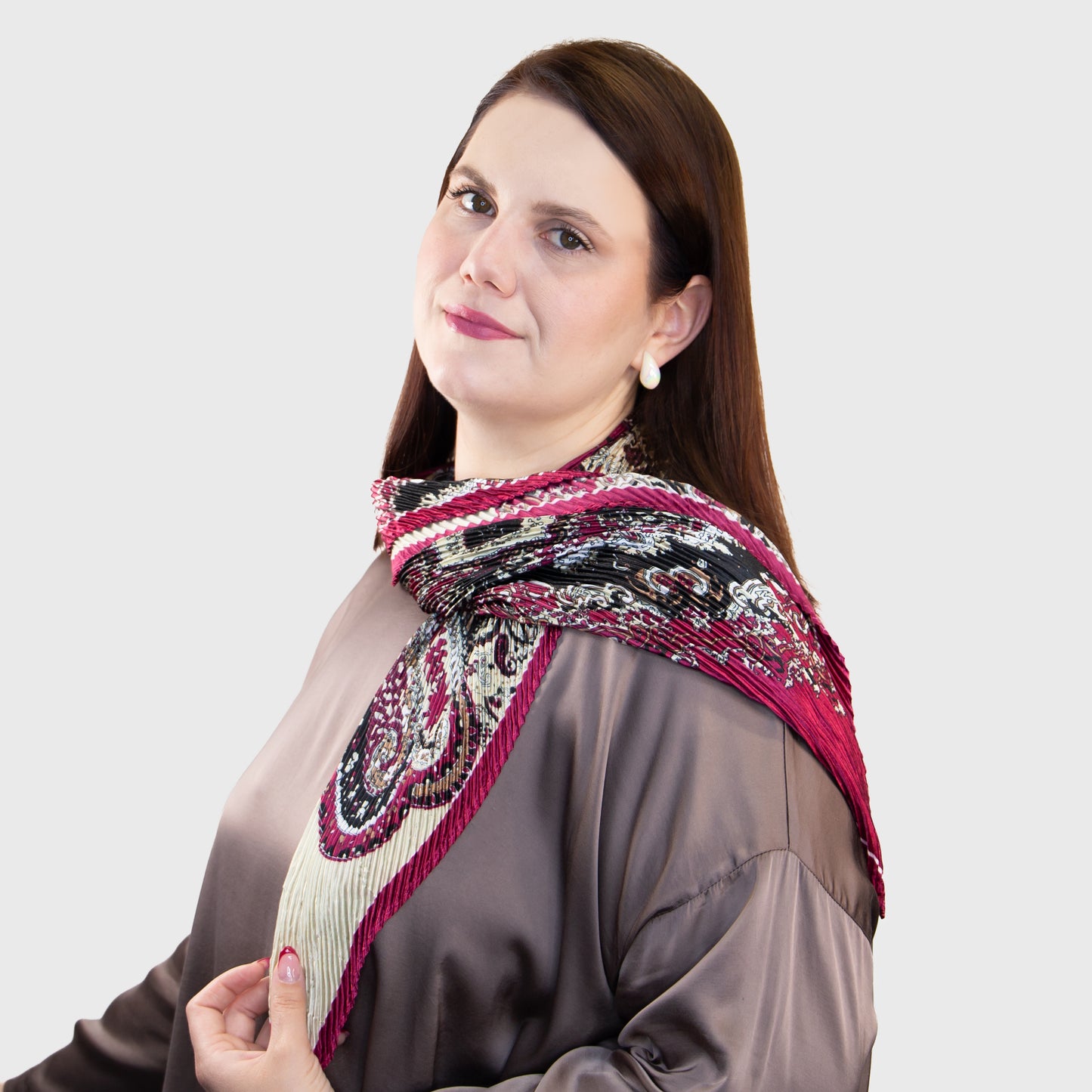 Eșarfă plisată din satin, eleganță clasică, 120 x 80 cm - Mov