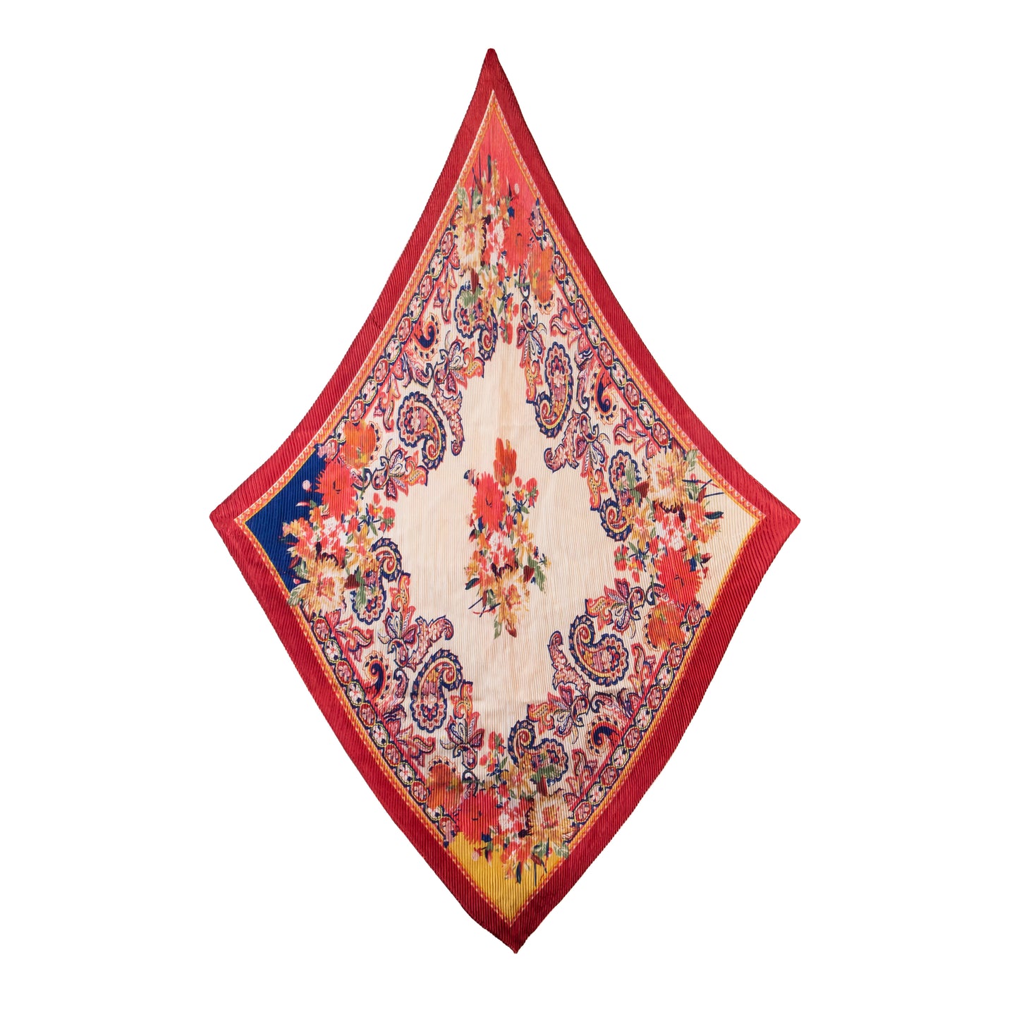 Eșarfă plisată din satin, motive orientale, 120 x 80 cm - Roșu, Bej