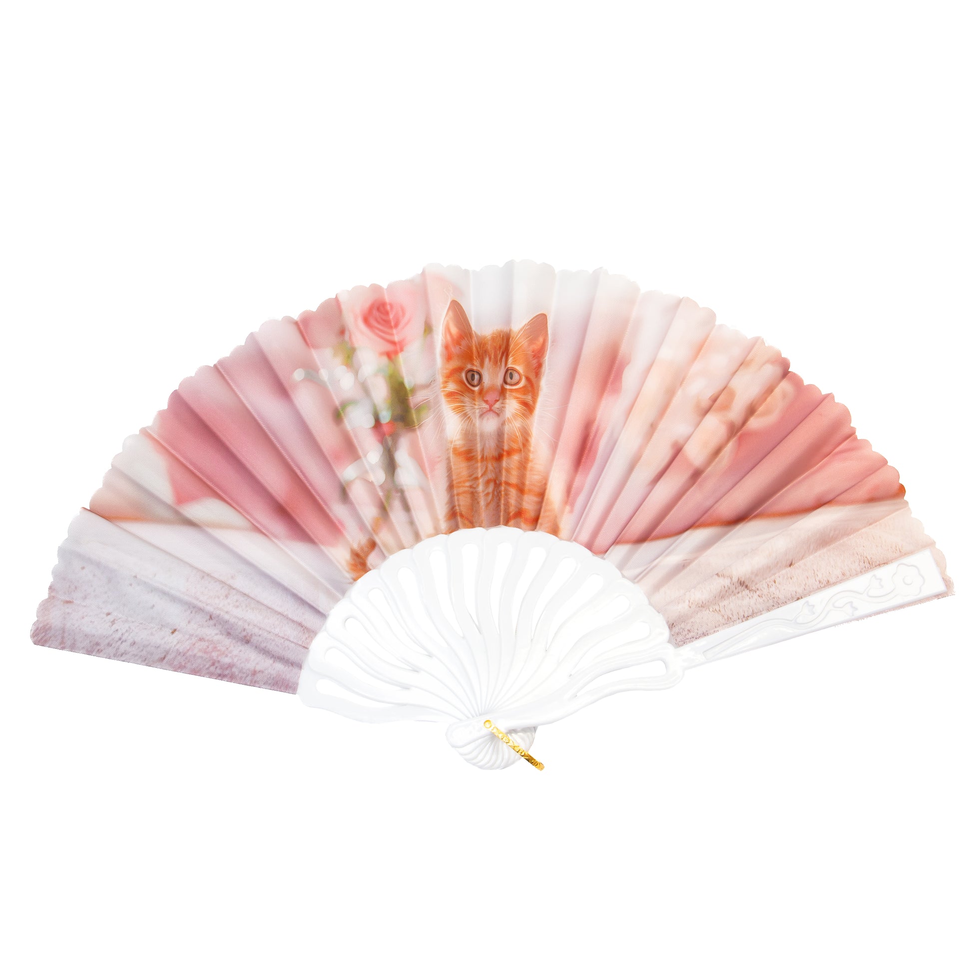 Evantai pliabil ușor, 23 cm, motiv companioane drăguțe - Ginger Cat