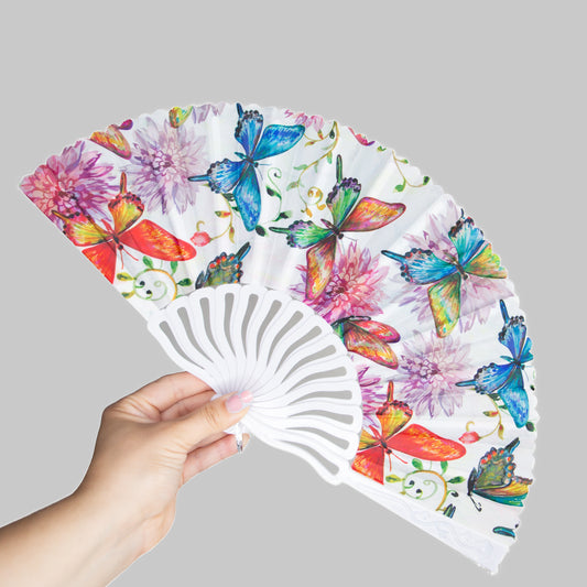 Evantai pliabil ușor, 23 cm, motiv fluturi - Butterfly Bloom