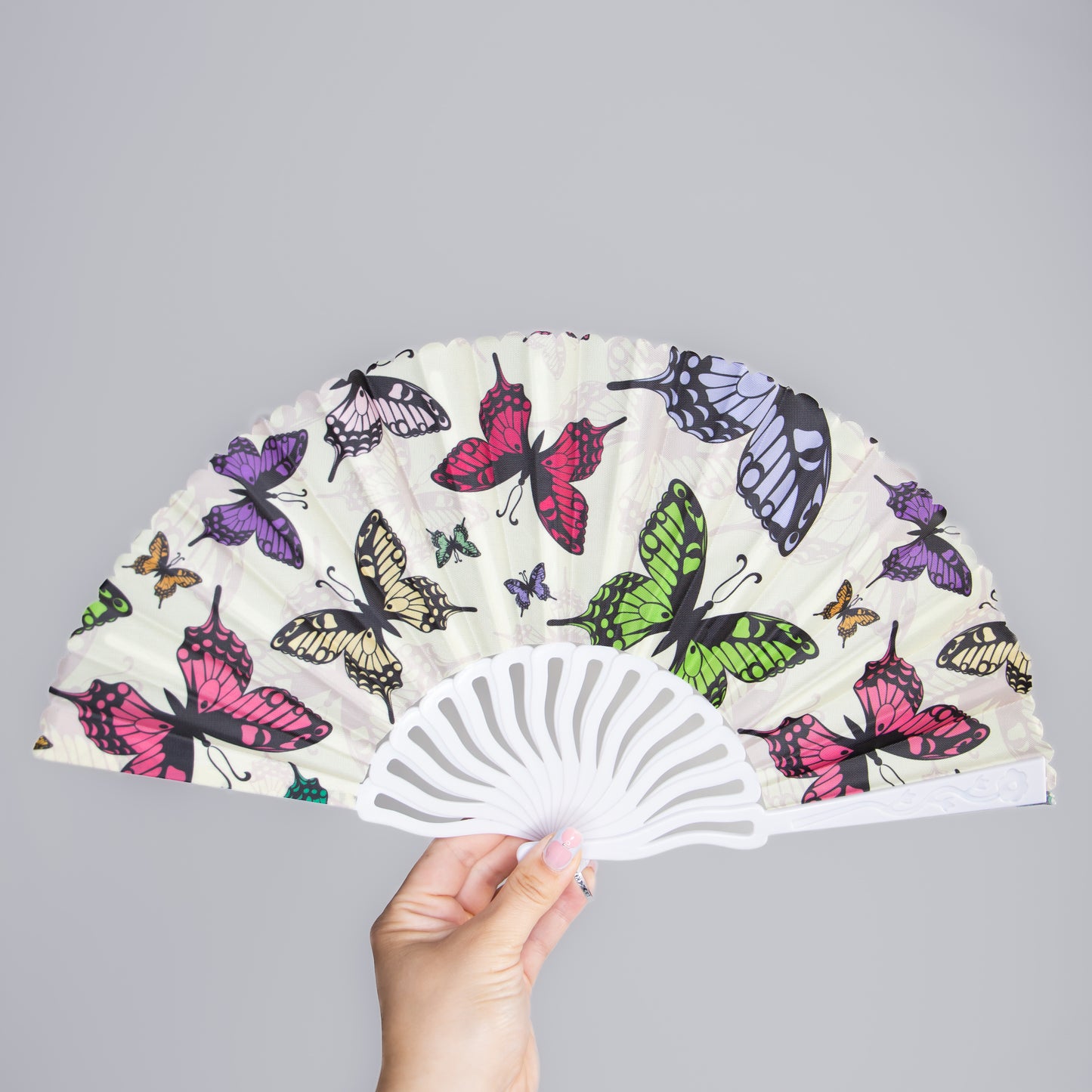 Evantai pliabil ușor, 23 cm, motiv fluturi - Dancing Butterflies