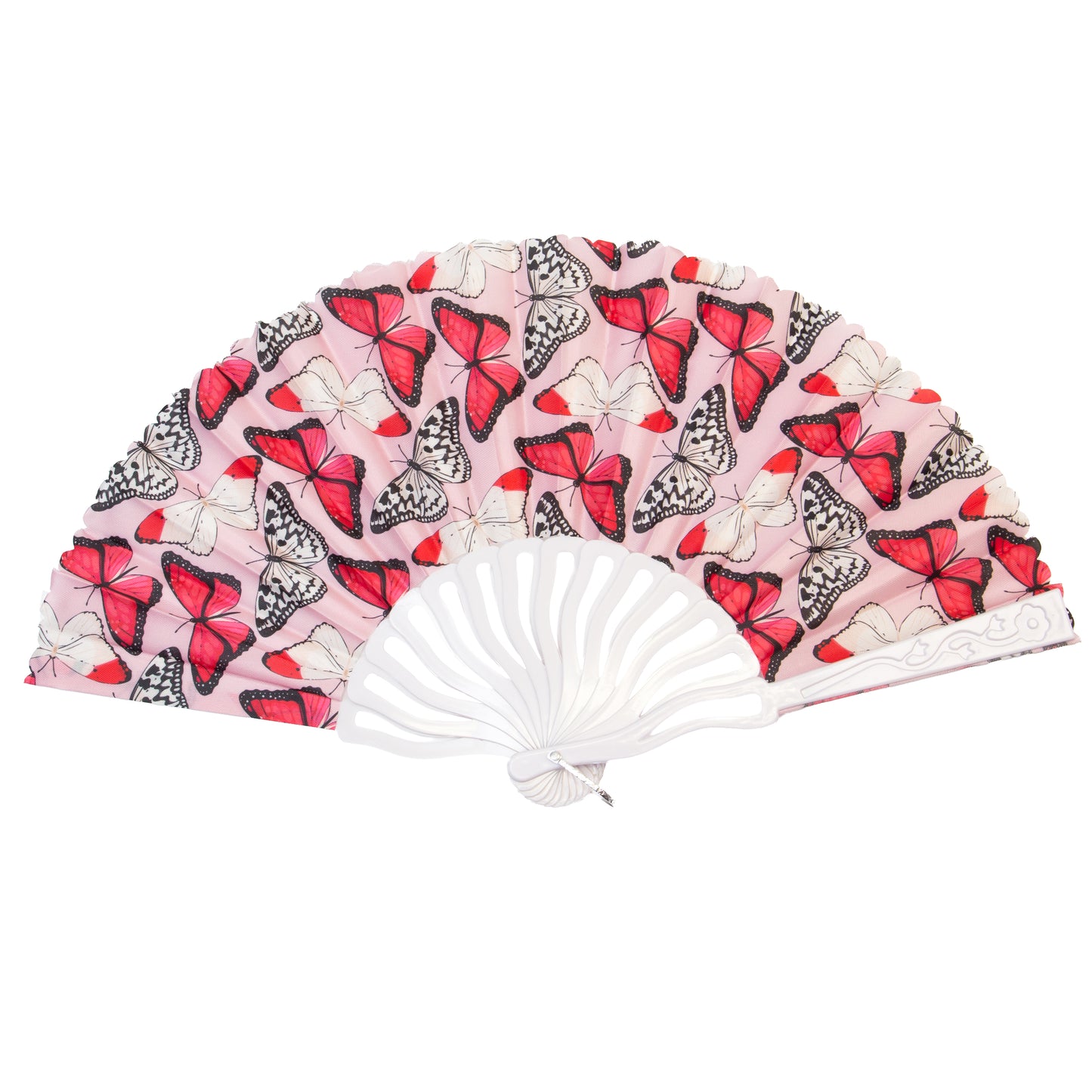 Evantai pliabil ușor, 23 cm, motiv fluturi - Pink Wings