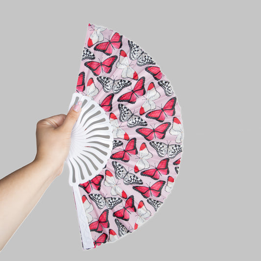 Evantai pliabil ușor, 23 cm, motiv fluturi - Pink Wings