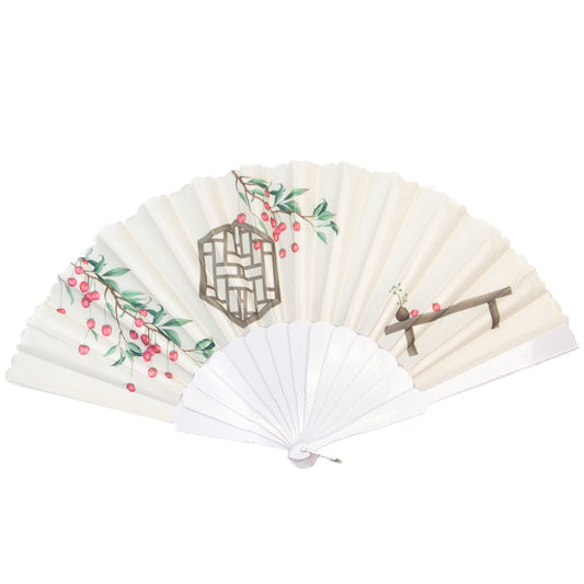 Evantai pliabil ușor, 23 cm, motiv grădină japoneză - Red Berries