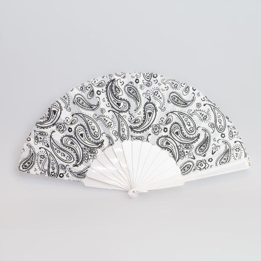 Evantai pliabil ușor, 23 cm, paisley - Alb