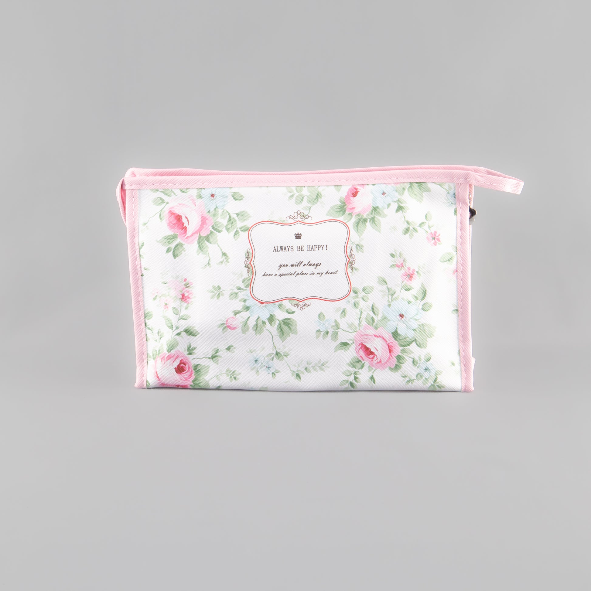 Geantă cosmetice Always be happy - Alb, Roz