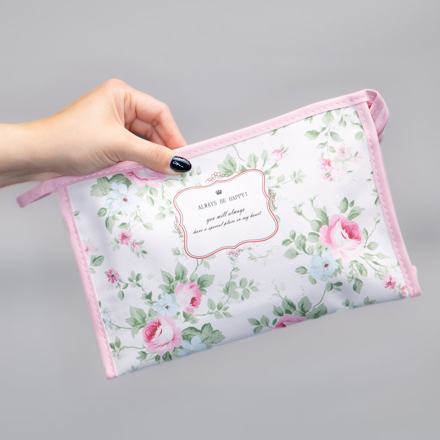 Geantă cosmetice Always be happy - Alb, Roz