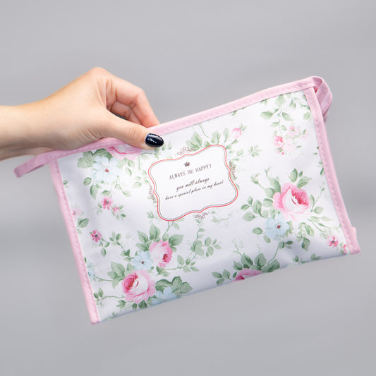 Geantă cosmetice Always be happy - Alb, Roz