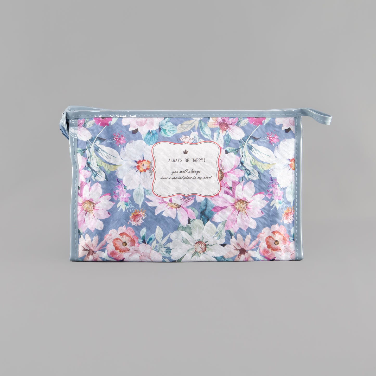 Geantă cosmetice Always be happy - Albastru, Roz
