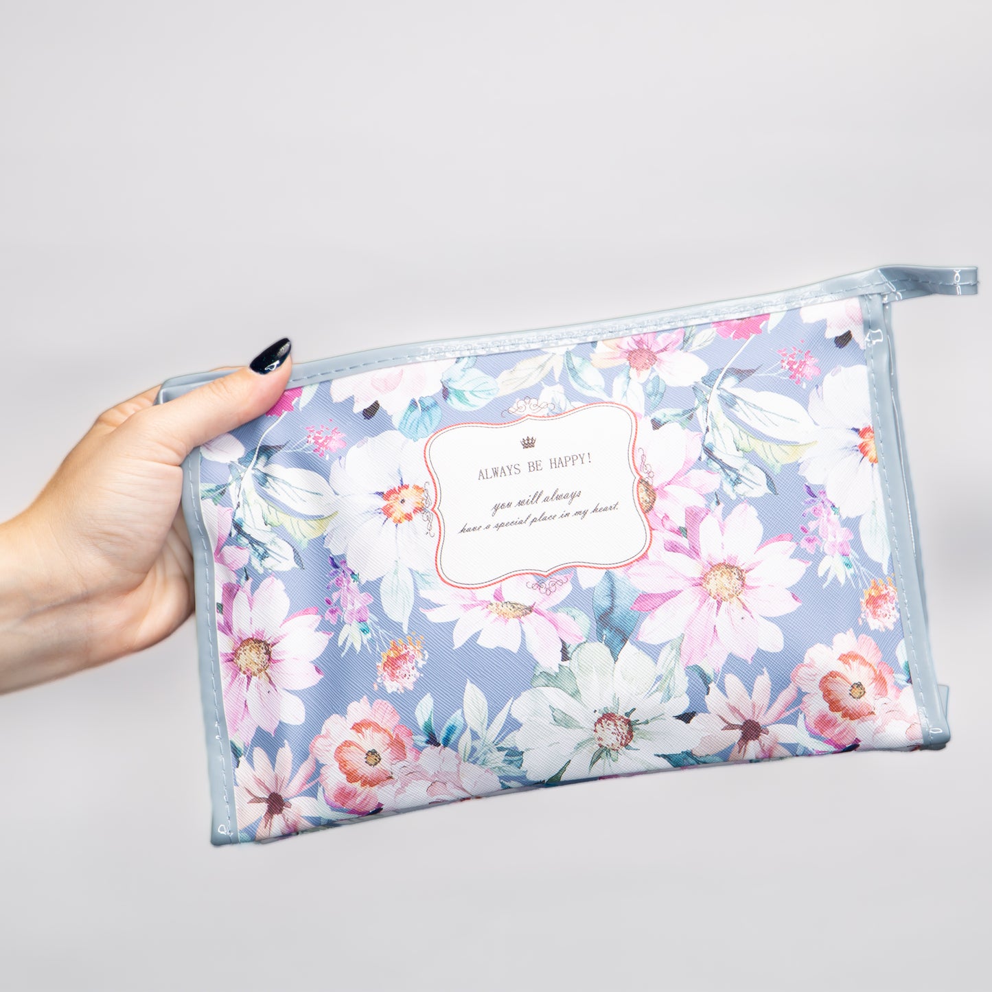 Geantă cosmetice Always be happy - Albastru, Roz