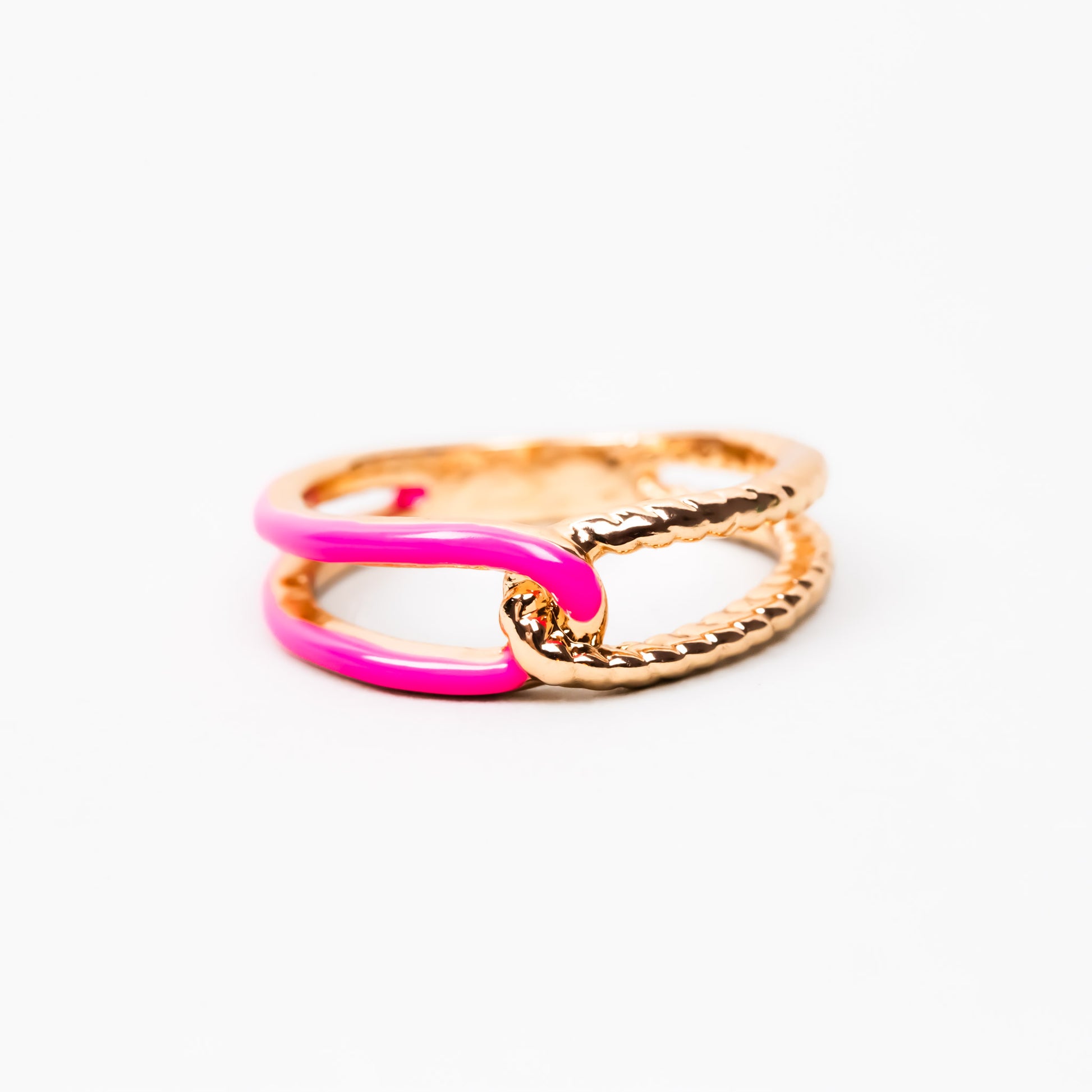 Inel auriu cu nod și accent color - Roz Neon