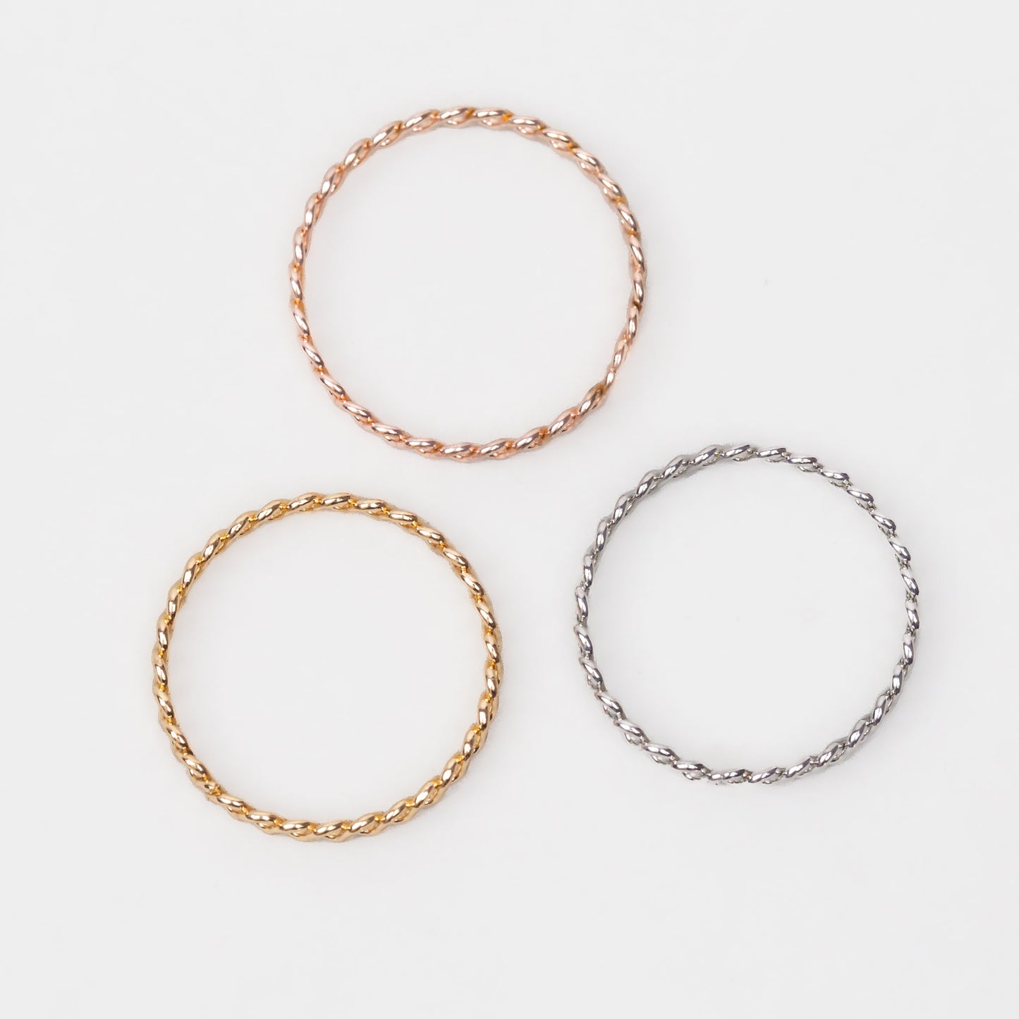 Inele în formă de zale, set 3 buc - Auriu, Rose Gold, Argintiu