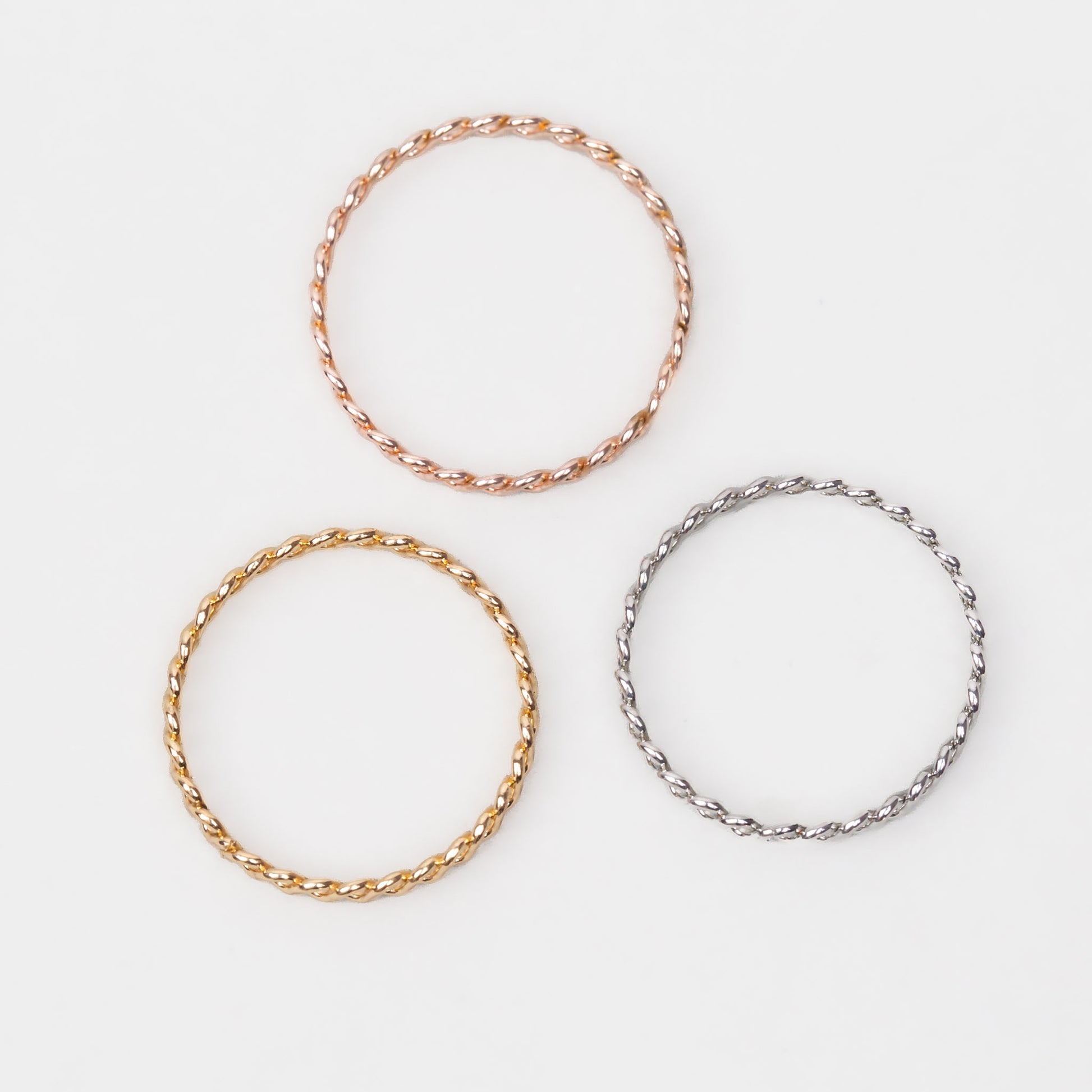 Inele în formă de zale, set 3 buc - Auriu, Rose Gold, Argintiu