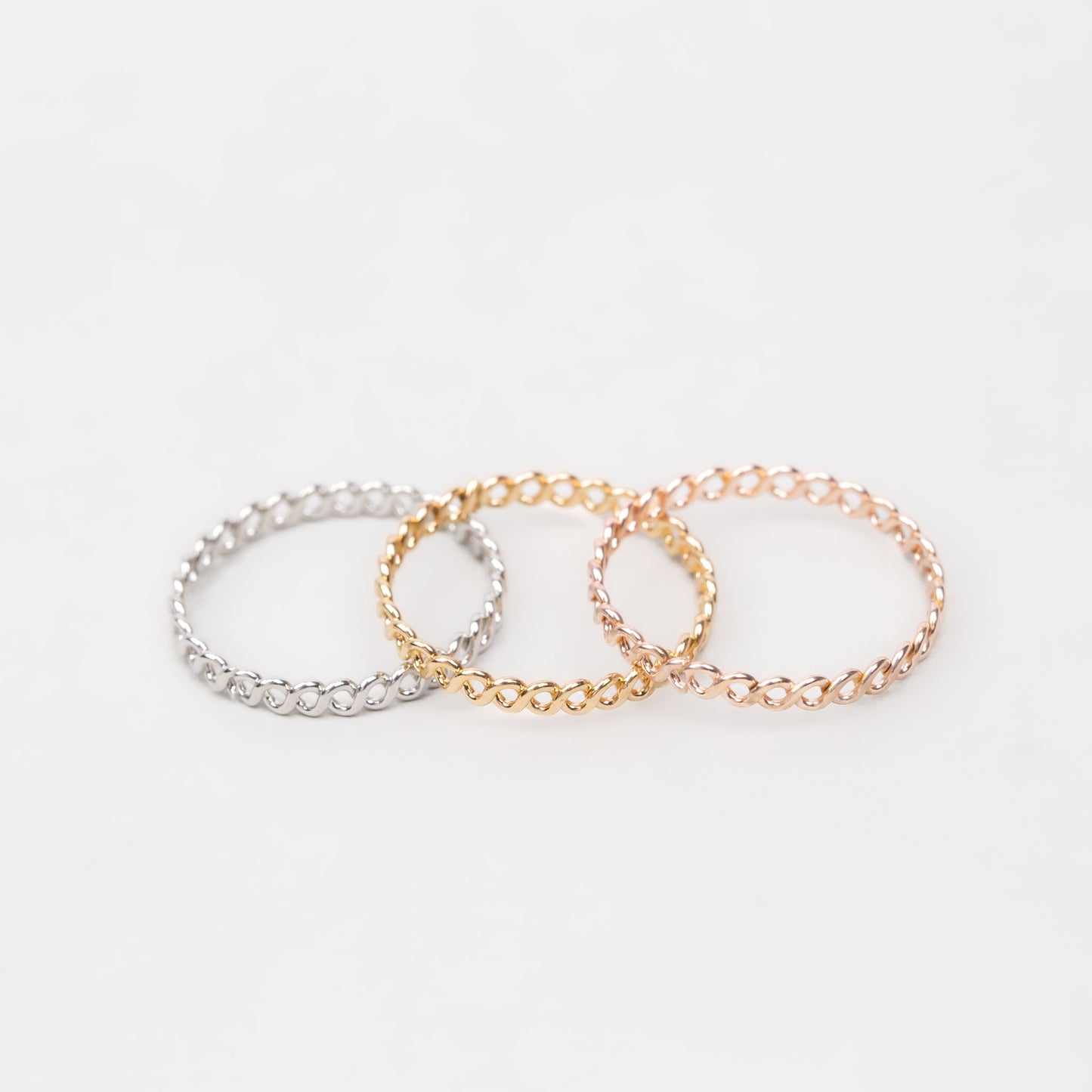 Inele în formă de zale, set 3 buc - Auriu, Rose Gold, Argintiu