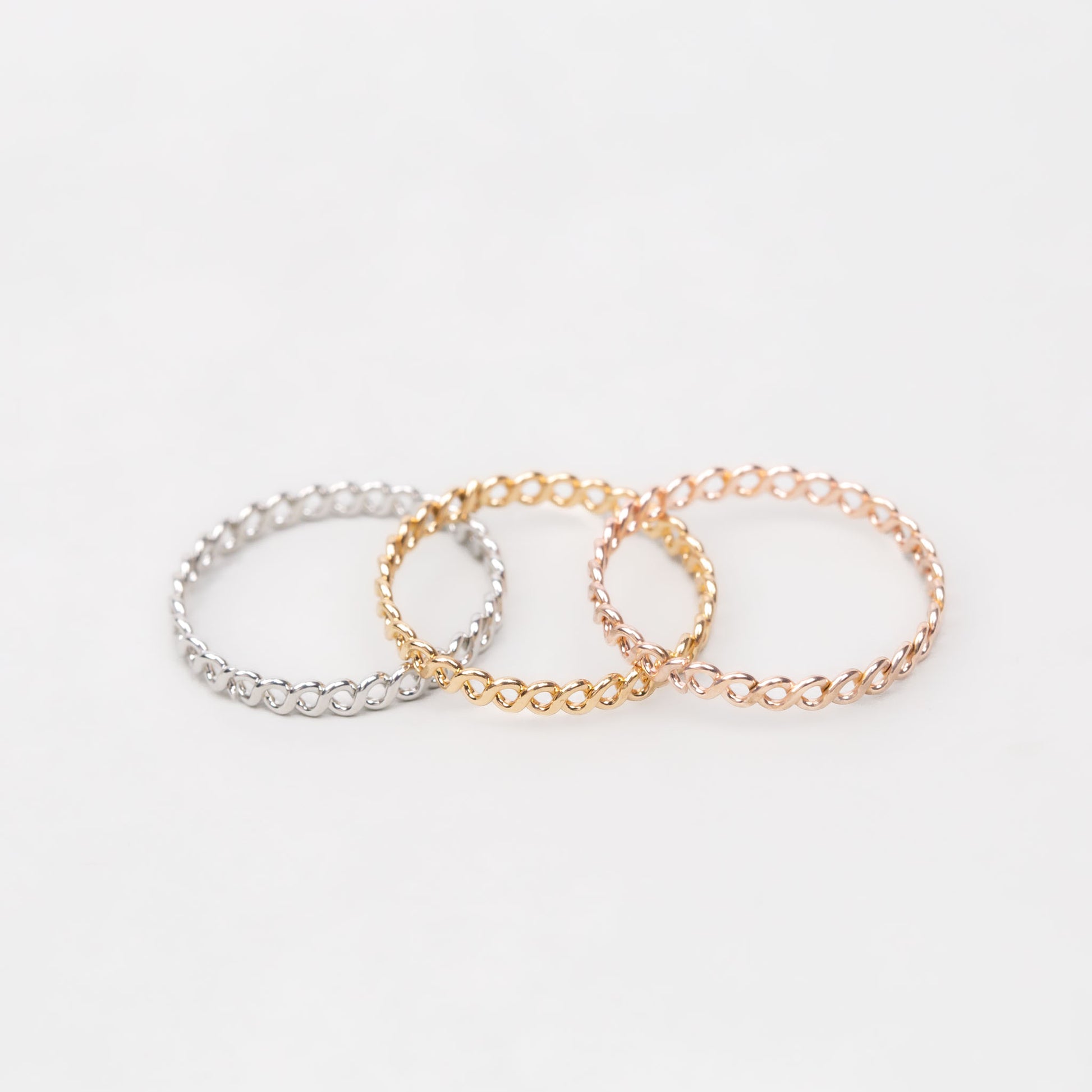 Inele în formă de zale, set 3 buc - Auriu, Rose Gold, Argintiu