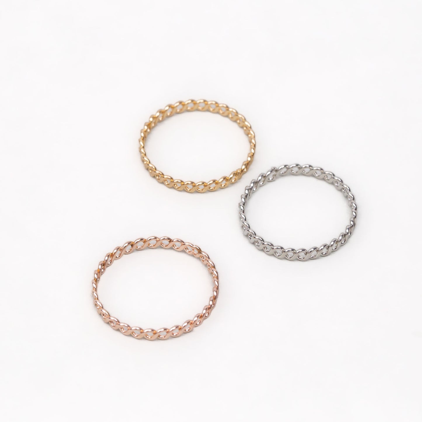 Inele în formă de zale, set 3 buc - Auriu, Rose Gold, Argintiu