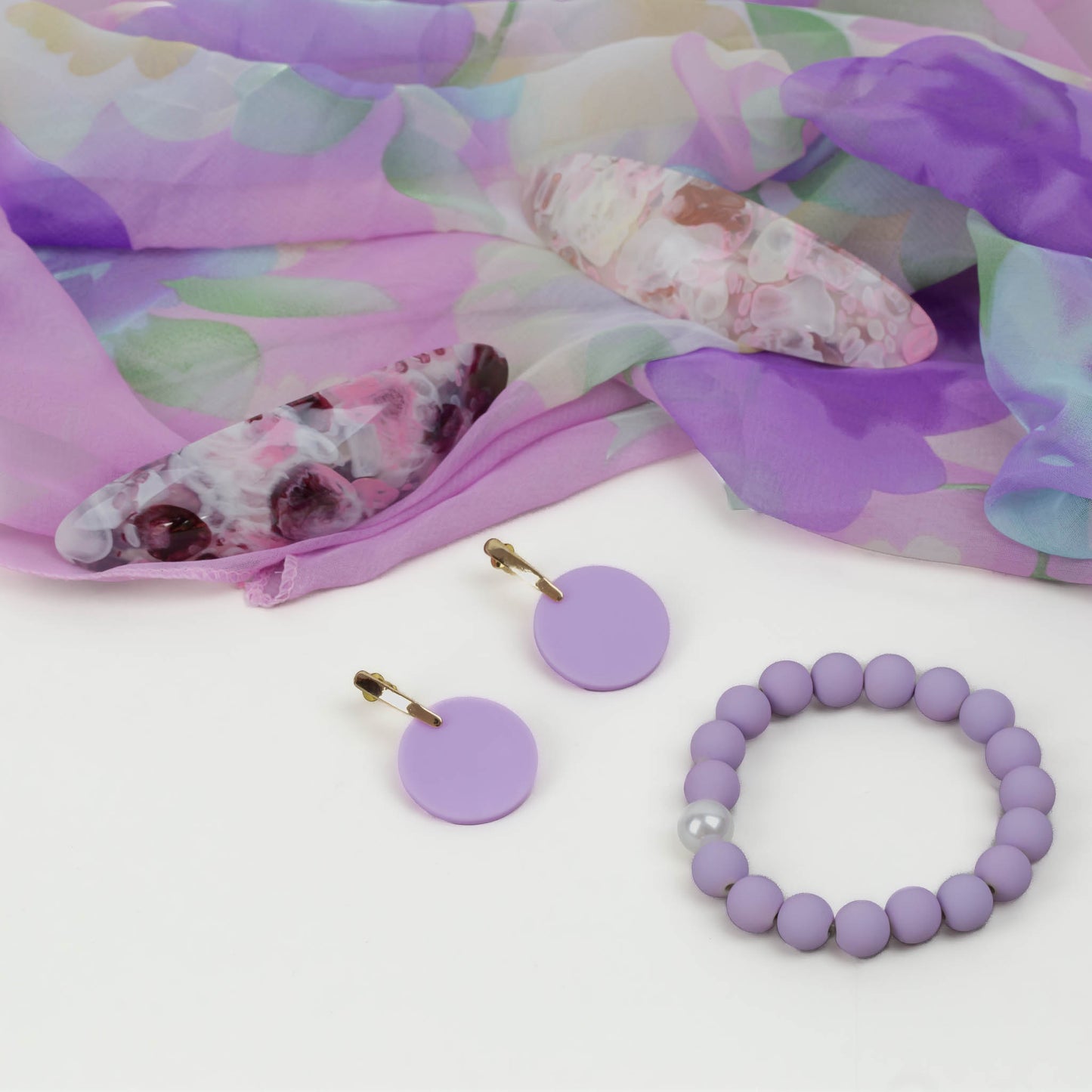 Set cadou cercei, brățară, eșarfă, agrafe franțuzești - Vis Violet