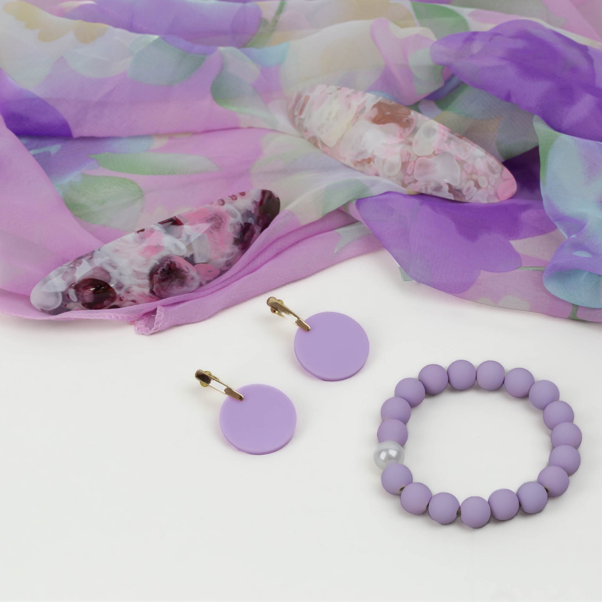 Set cadou cercei, brățară, eșarfă, agrafe franțuzești - Vis Violet