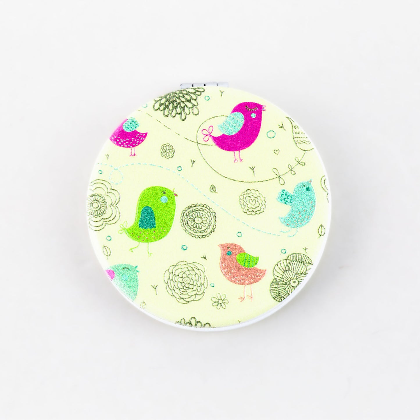 Oglindă de poșetă, formă rotundă cu 2 părți, model color birds - Canary