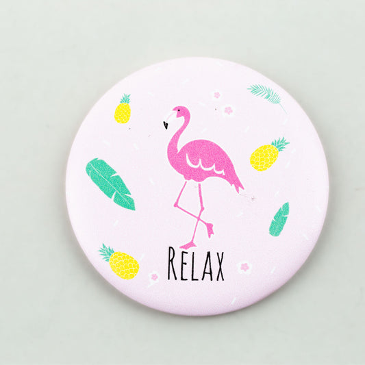 Oglindă de poșetă, formă rotundă cu o parte, model relax - Flamingo Chill