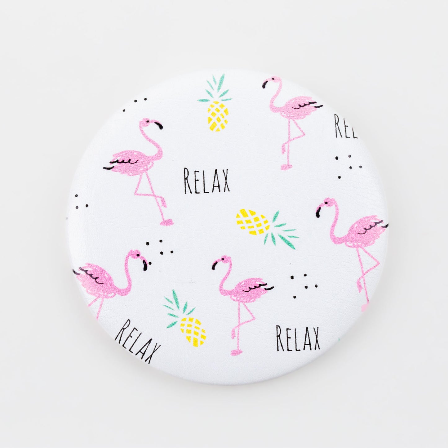 Oglindă de poșetă, formă rotundă cu o parte, model relax - Flamingos