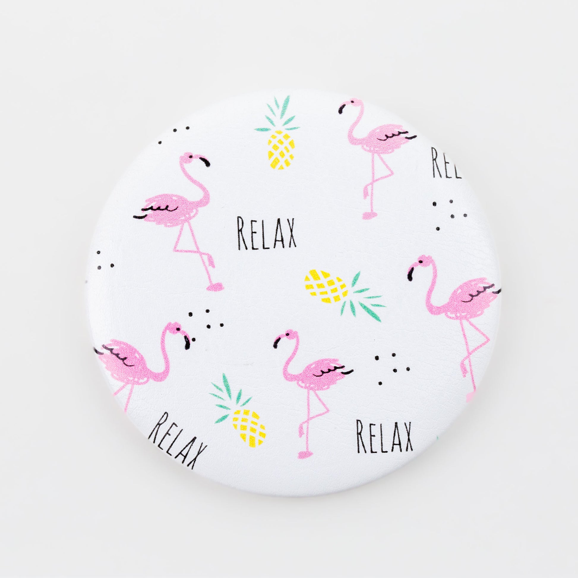 Oglindă de poșetă, formă rotundă cu o parte, model relax - Flamingos