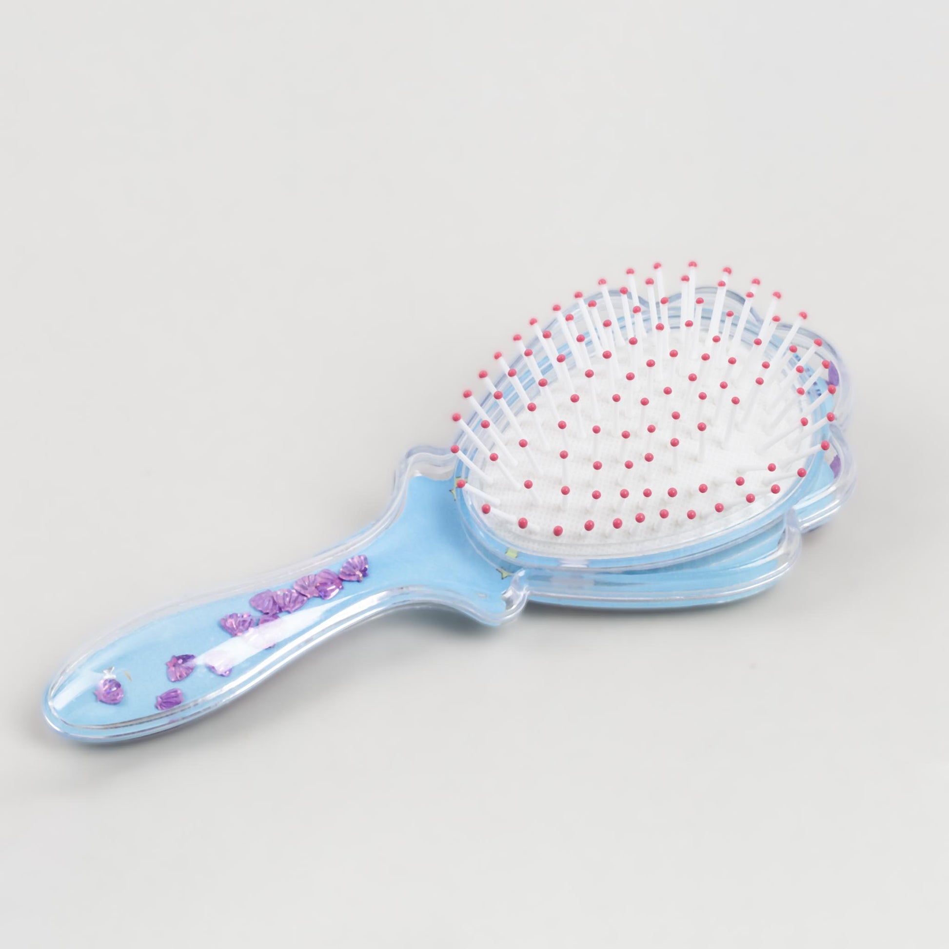 Perie păr copii cu formă de scoică, transparent cu confetti - Dreamy Unicorn