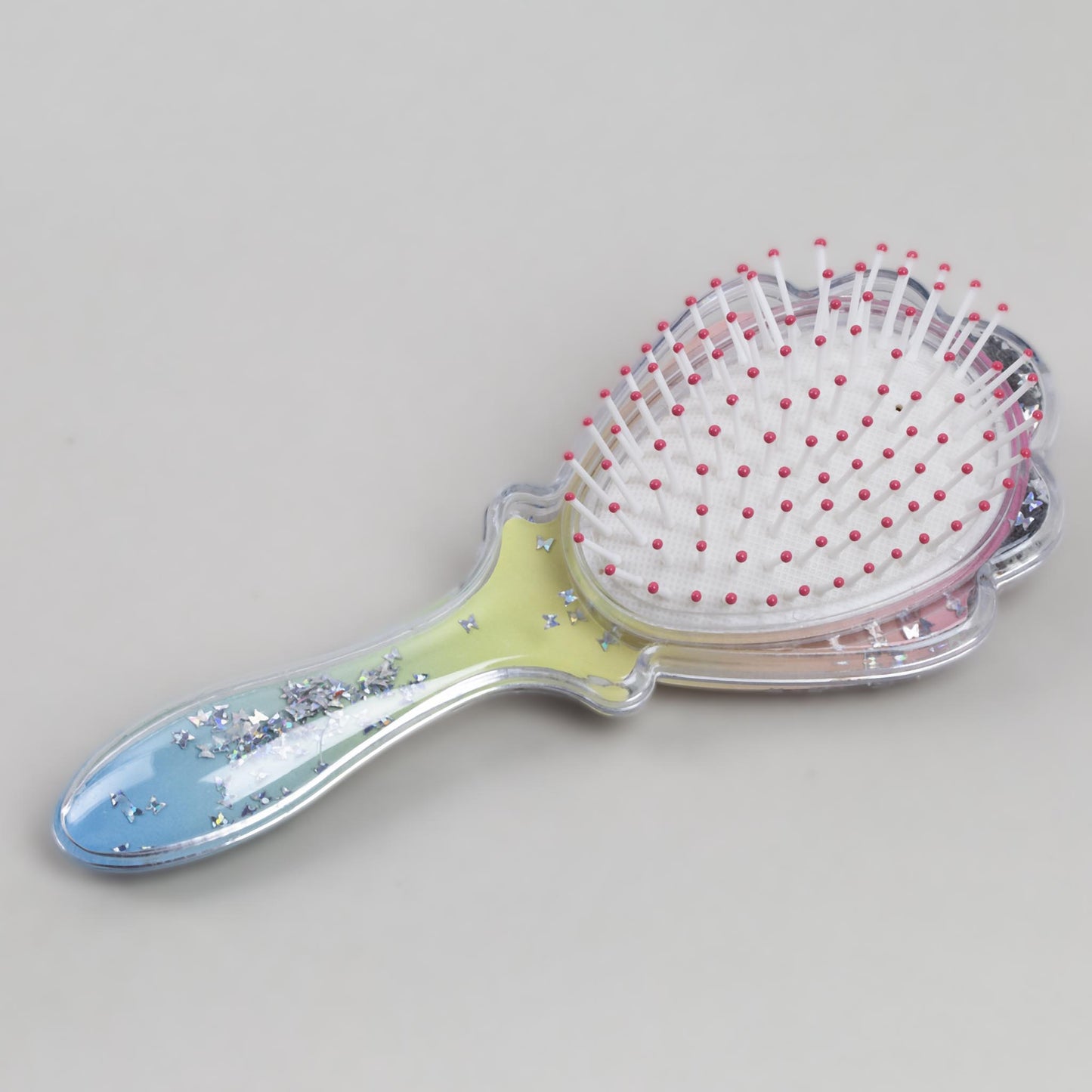 Perie păr copii cu formă de scoică, transparent cu confetti - Fairy Unicorn
