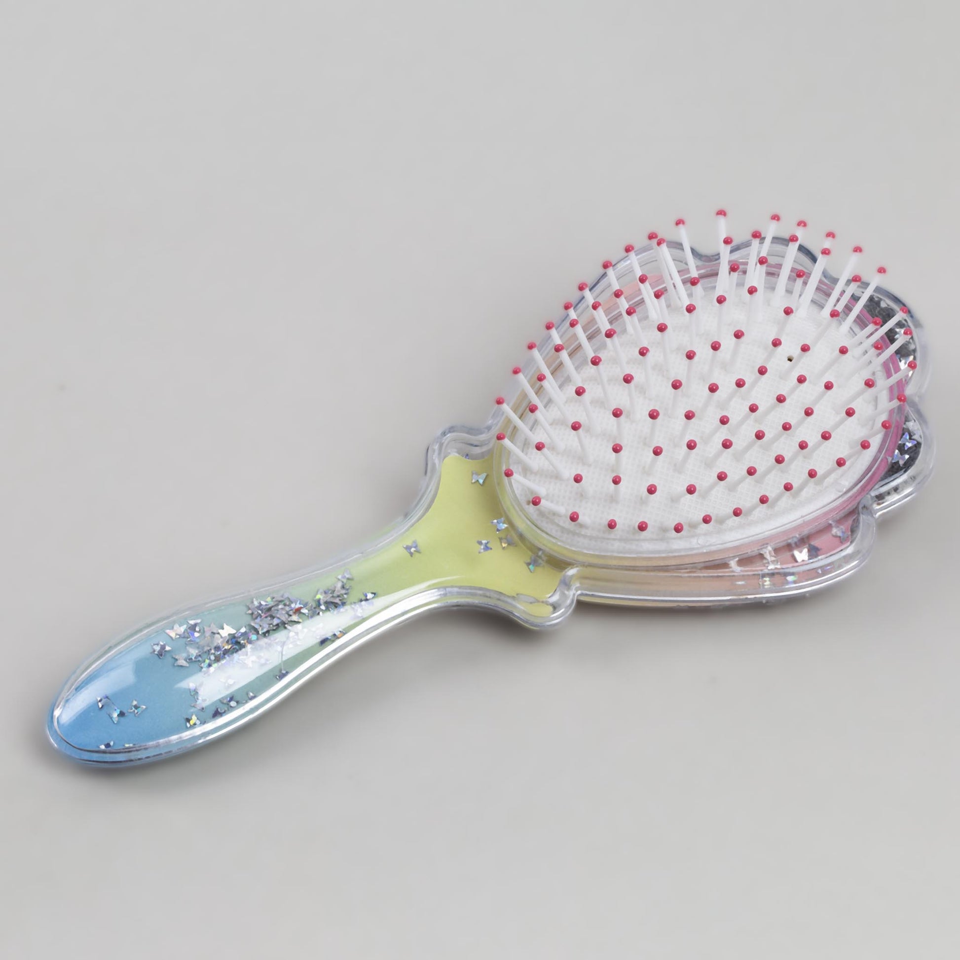 Perie păr copii cu formă de scoică, transparent cu confetti - Fairy Unicorn