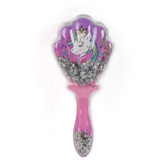 Perie păr copii cu formă de scoică, transparent cu confetti - Magical Unicorn