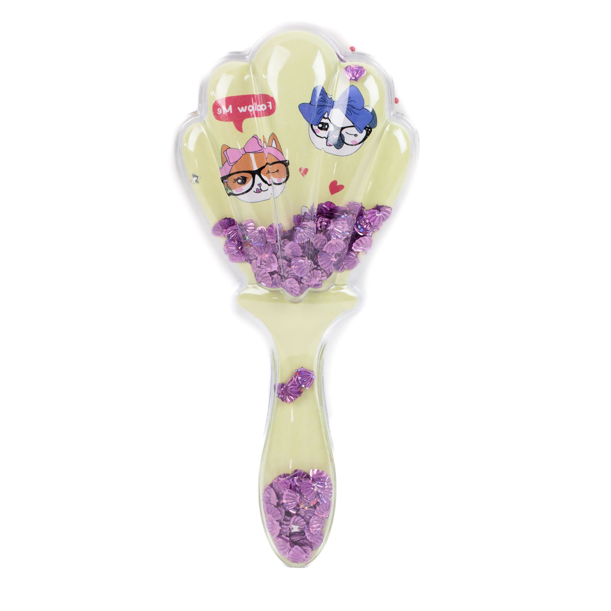 Perie păr copii cu formă de scoică, transparent cu confetti - Mirror Chat