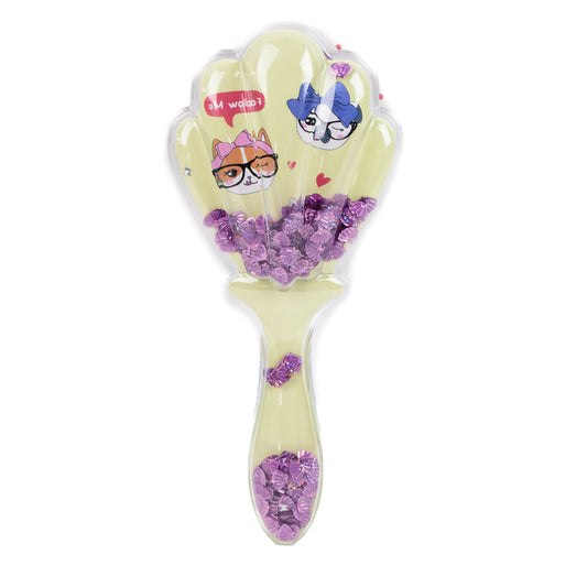 Perie păr copii cu formă de scoică, transparent cu confetti - Mirror Chat