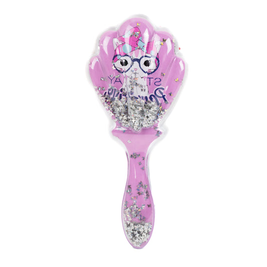 Perie păr copii cu formă de scoică, transparent cu confetti - Mirror Smart Cat