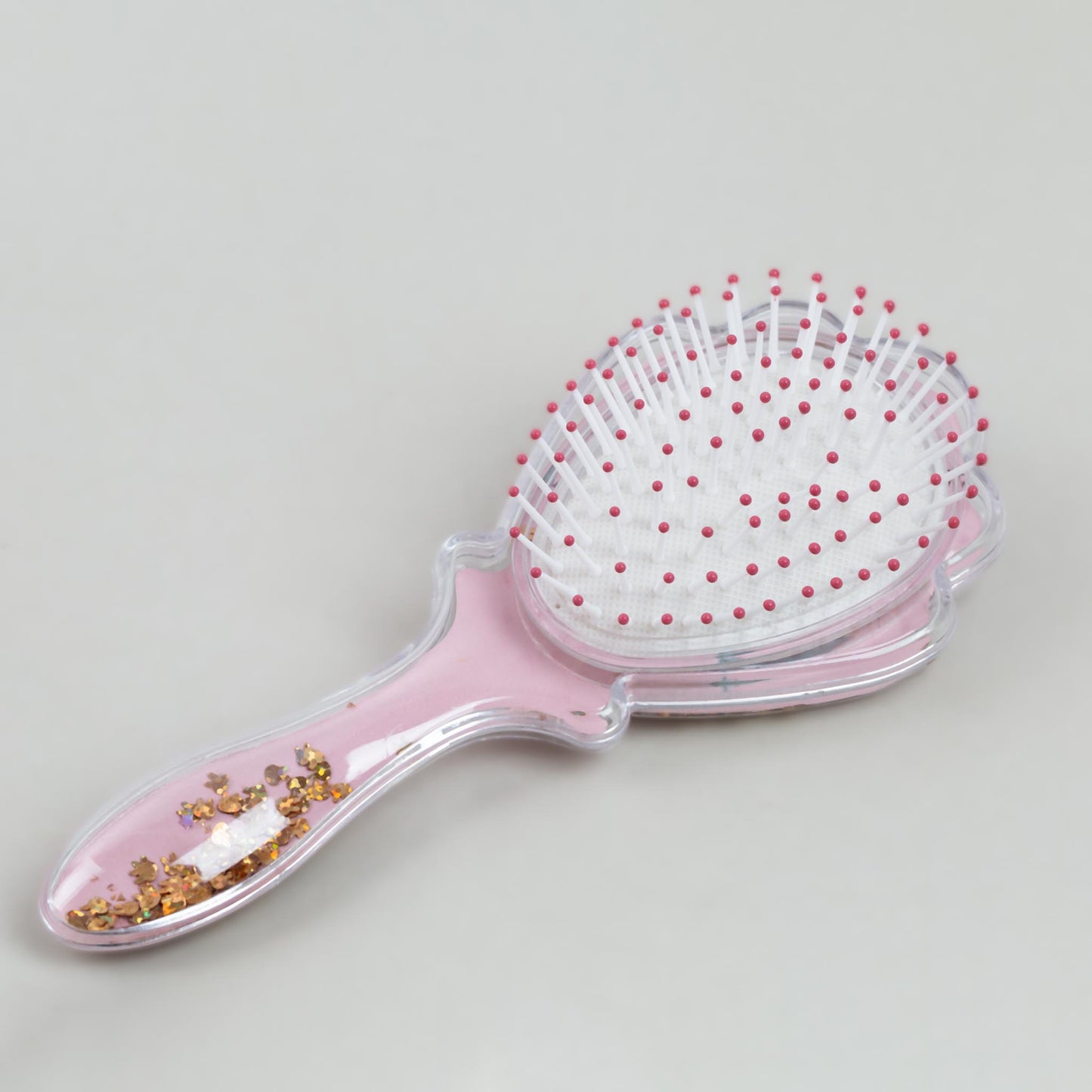 Perie păr copii cu formă de scoică, transparent cu confetti - Pisicuta Fericita