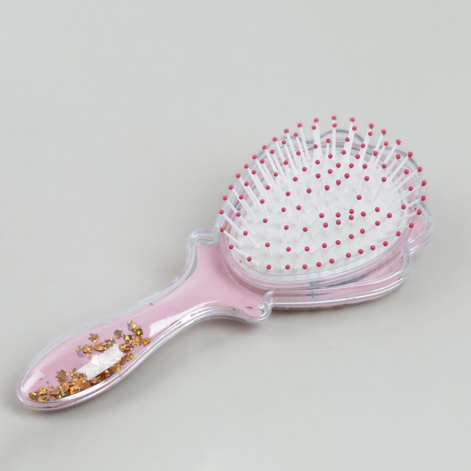 Perie păr copii cu formă de scoică, transparent cu confetti - Pisicuta Fericita